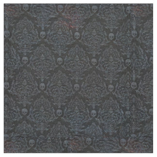 Surreal Horror Skulls, Grey on Black Fabric