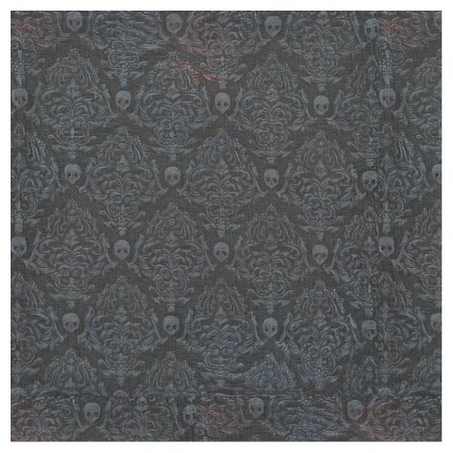 Surreal Horror Skulls, Grey on Black  Fabric