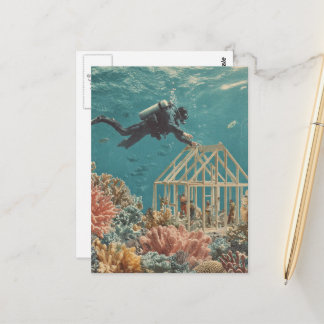 Surreal House Builders in the Ocean Postcard