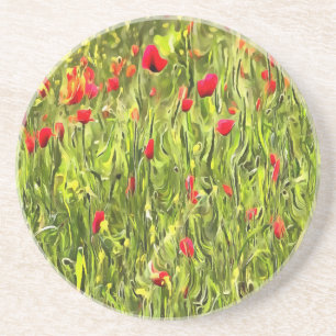 Surreal Hypnotic Poppies Coaster
