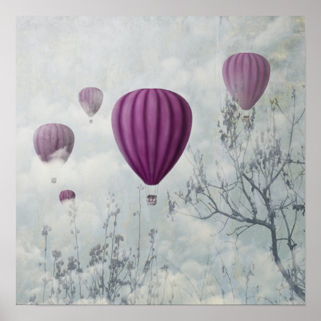 Surreal image with pink hot air balloons poster (Front)
