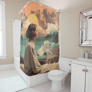 Surreal Interior With Woman and Cat Shower Curtain