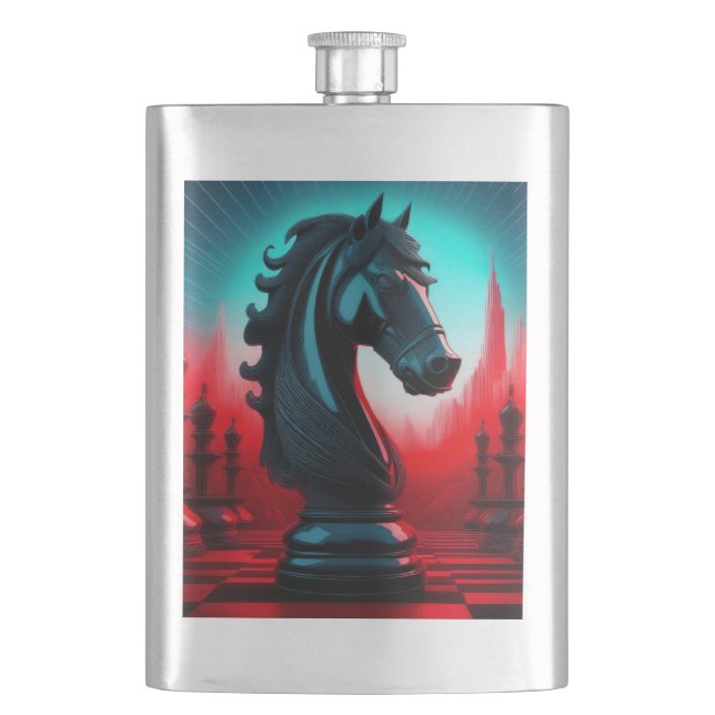 Surreal Intricate Black Knight Chess Piece Flask (Front)