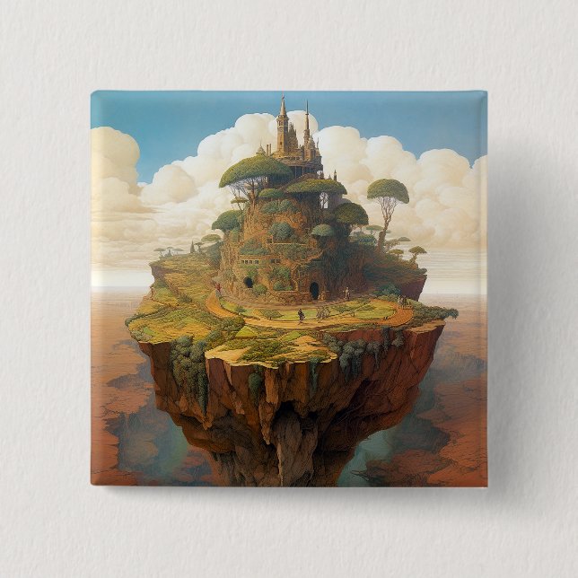 Surreal Island Landscape Fantasy Art Button (Front)
