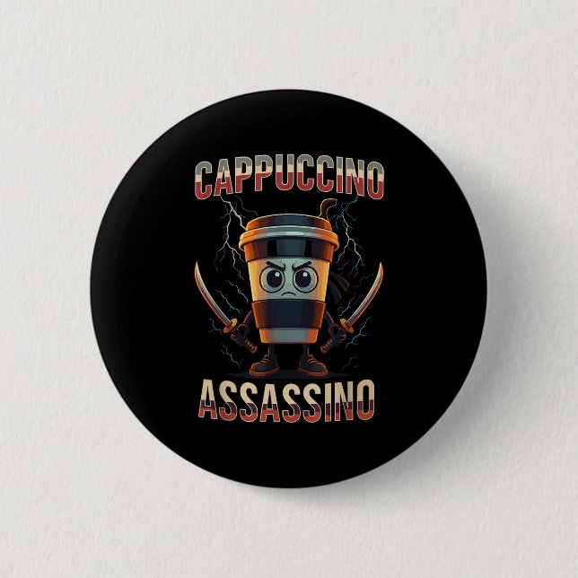 Surreal Italian Brainrot Cappuccino Ino Funny Meme Button (Front)