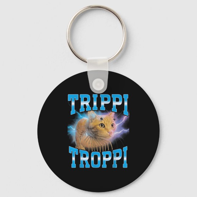 Surreal Italian Brainrot Meme Trippi Troppi Cat Fu Keychain (Front)