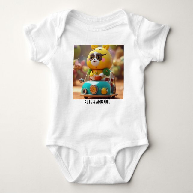 "Surreal Kawaii Fantasy: Cute Cartoon Extravaganza Baby Bodysuit (Front)