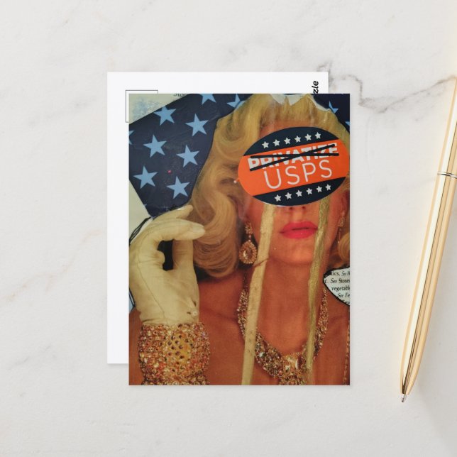 Surreal Lady Cries Gold Tears Collage Postcard (Front/Back In Situ)