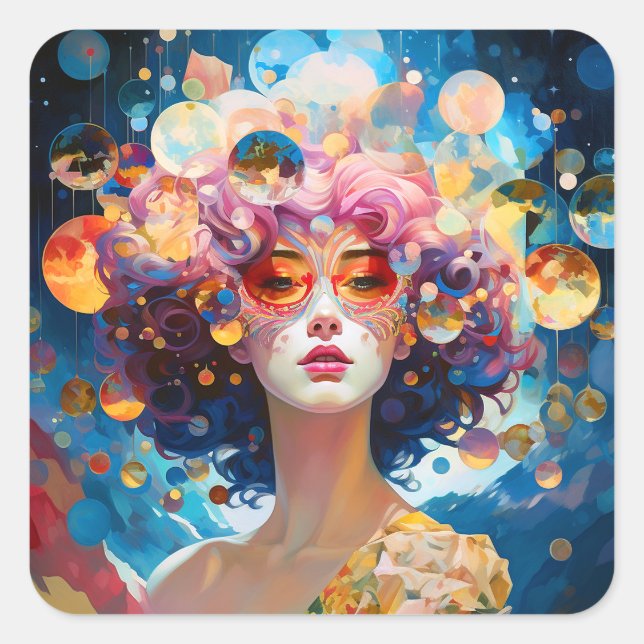 Surreal Lady Fantasy Art Square Sticker (Front)