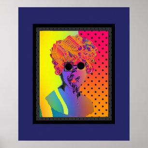 Surreal Lady Wearing Black Glasses Rainbow Dot Poster