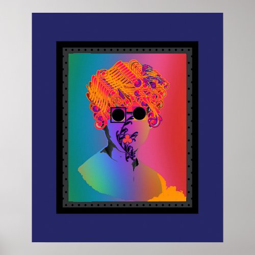 Surreal Lady Wearing Black Glasses Red Blue  Poster