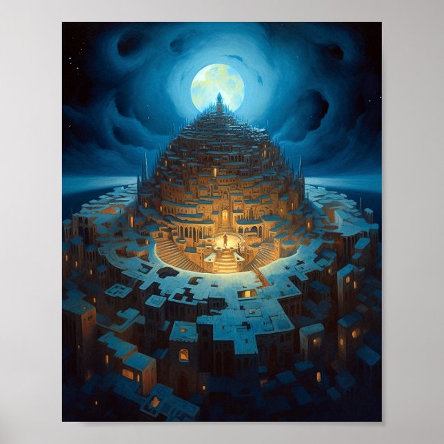 Surreal Landscape City Maze Fantasy Art Poster (Front)
