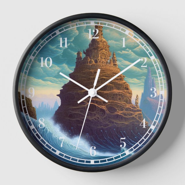 Surreal Landscape Towering City Fantasy Art Clock (Front)