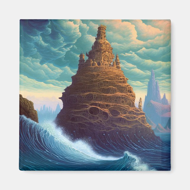Surreal Landscape Towering City Fantasy Art Magnet (Front)