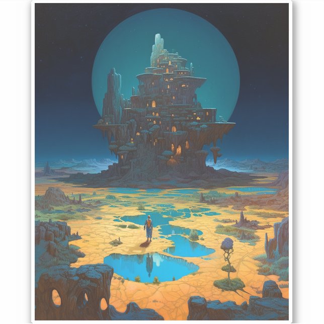 Surreal Landscape Towering City Fantasy Art Sticker (Front)