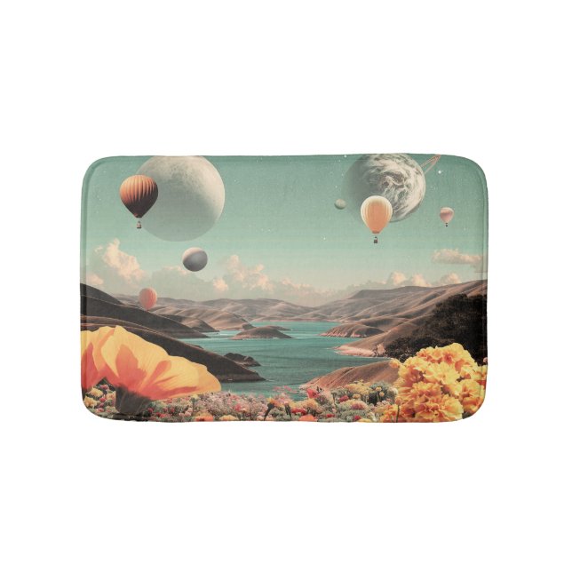 Surreal Landscape with Air Balloons and Moon Bath Mat (Front)