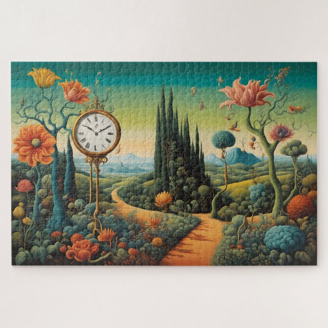 Surreal Landscape with Clock and Cypress Trees Jigsaw Puzzle (Horizontal)