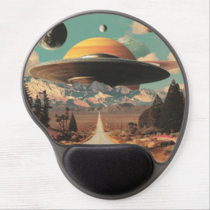 Surreal Landscape with Road, UFO and Saturn  Gel Mouse Pad
