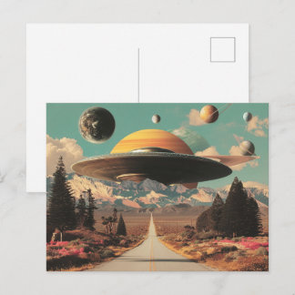 Surreal Landscape with Road, UFO and Saturn Postcard