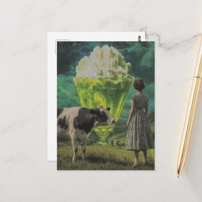 Surreal Lime Yummy Desert in the Dairy Pasture  Postcard (Front/Back In Situ)