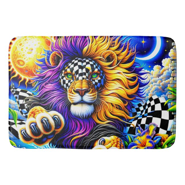 Surreal Lion Cosmic Chase Bath Mat (Front)