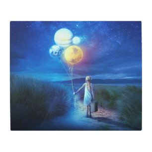 Surreal Little Girl Leaving Home for Other Worlds Metal Print