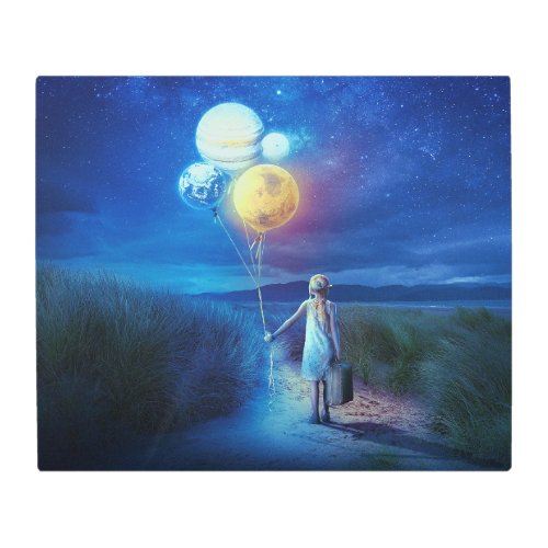 Surreal Little Girl Leaving Home for Other Worlds Metal Print