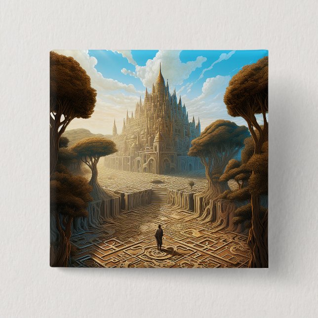 Surreal Maze Castle Landscape Fantasy Art Button (Front)