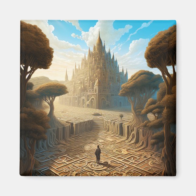 Surreal Maze Castle Landscape Fantasy Art Magnet (Front)