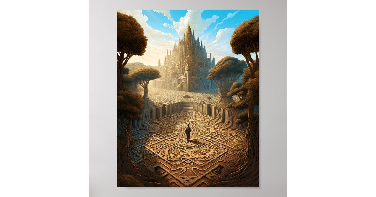 Surreal Maze Castle Landscape Fantasy Art Poster | Zazzle
