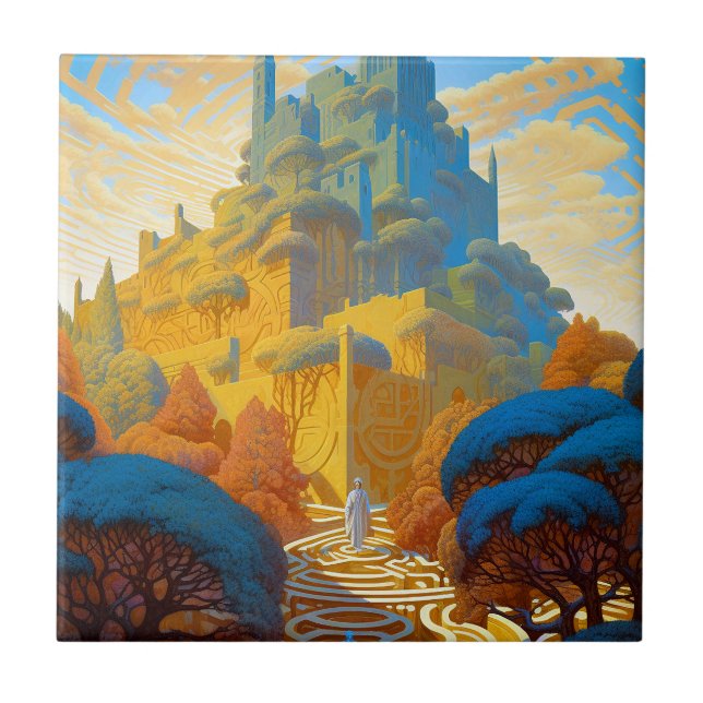 Surreal Maze City Ceramic Tile (Front)