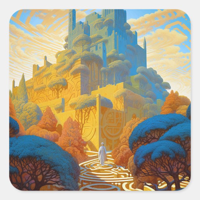 Surreal Maze City Square Sticker (Front)