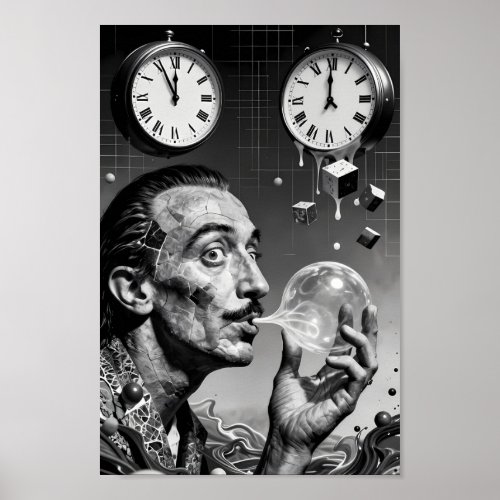 Surreal Melting Clocks Dream Portrait Poster