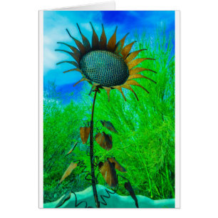 Surreal Metal Sunflower Against Electric Sky Cards