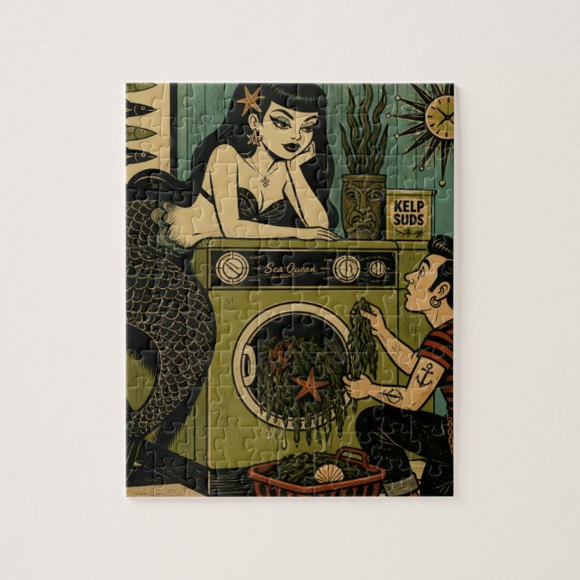 Surreal Mid Century Sea Siren Laundry Day Jigsaw Puzzle (Vertical)