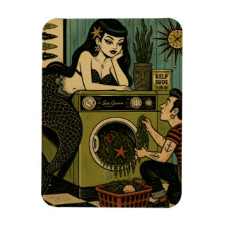 Surreal Mid Century Sea Siren Laundry Day Magnet