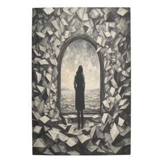 Surreal Monochrome Floating Papers Metal Wall Art