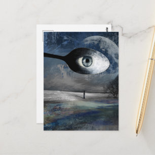 Surreal Moon and Spoon Collage Lonely Trees Postcard
