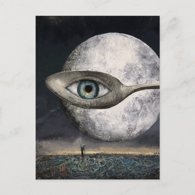 Surreal Moon and Spoon with Eyeball Collage Postcard (Front)