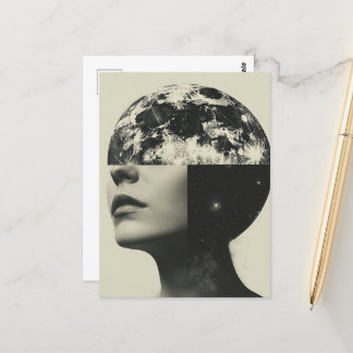 Surreal Moon Person Abstract Collage Postcard