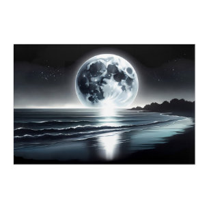 Surreal Moonrise Over Tranquil Ocean Shore Acrylic Print