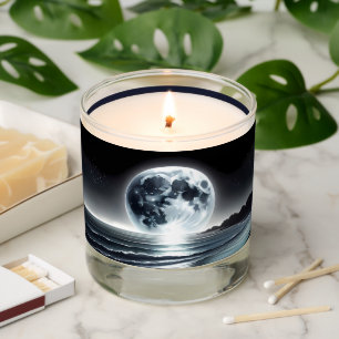 Surreal Moonrise Over Tranquil Ocean Shore Scented Candle