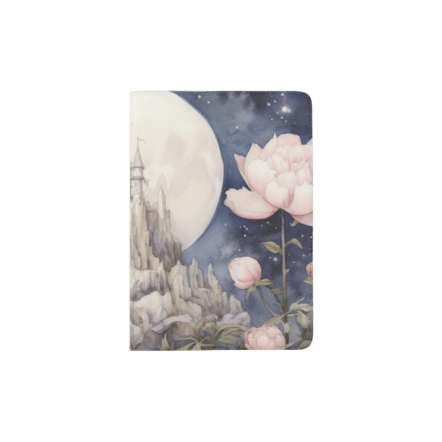 Surreal Moonstone Tower with Peonies  Passport Holder (Front)