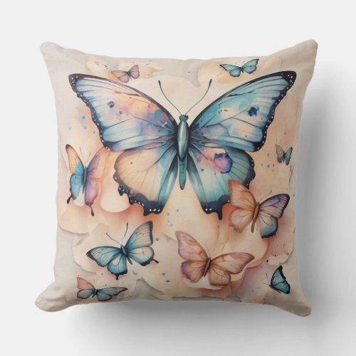 Surreal Morphing Butterflies Watercolor Pillow