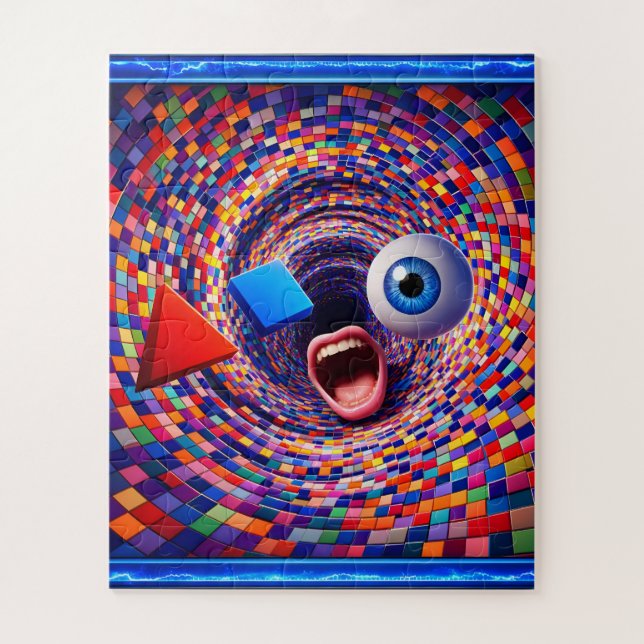 Surreal, mosaic vortex, trippy eye and mouth jigsaw puzzle (Vertical)