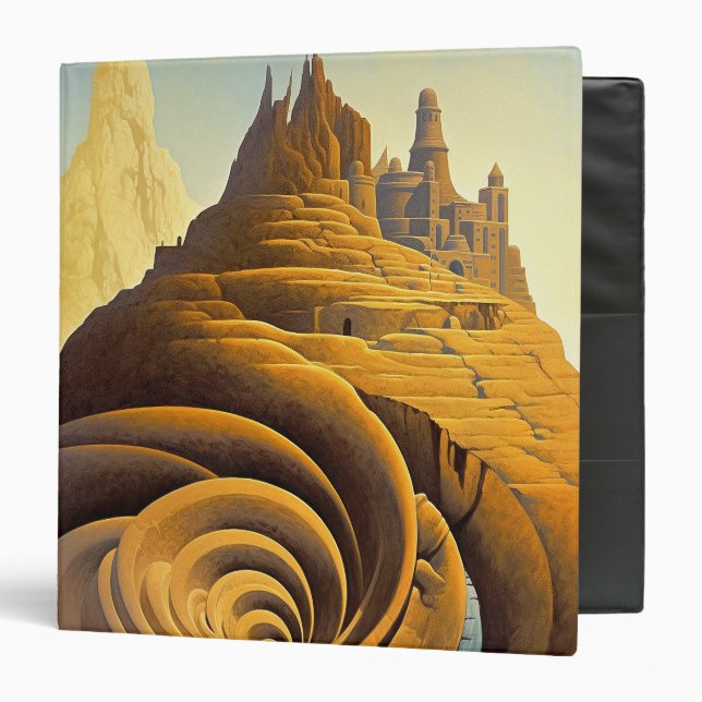 Surreal Mountain City Fantasy Art 3 Ring Binder (Front/Inside)