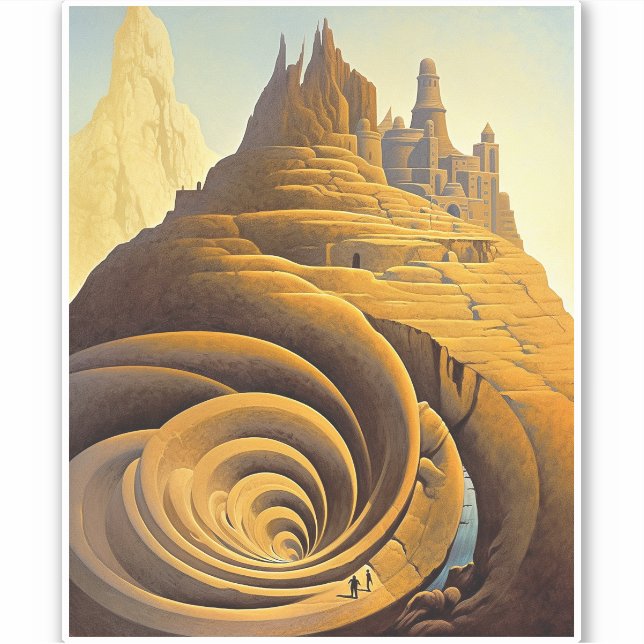Surreal Mountain City Fantasy Art Sticker (Front)