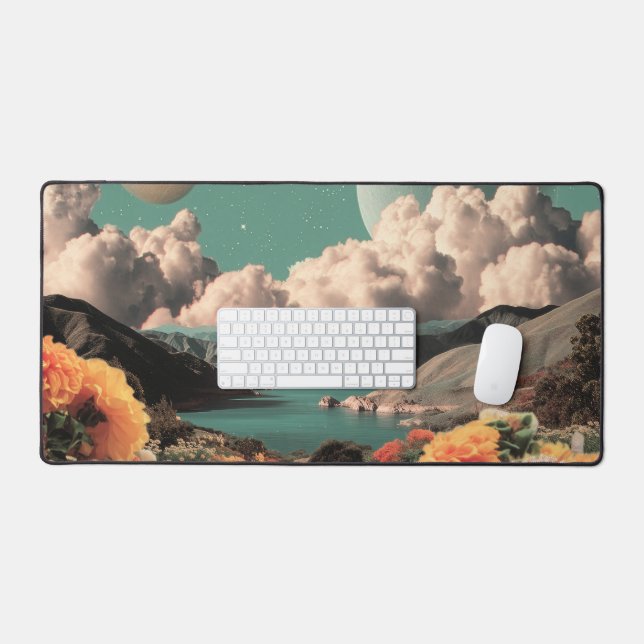 Surreal Mountain Landscape with Planets and Clouds Desk Mat (Keyboard & Mouse)