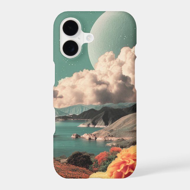Surreal Mountain Landscape with Planets and Clouds iPhone Case (Back)