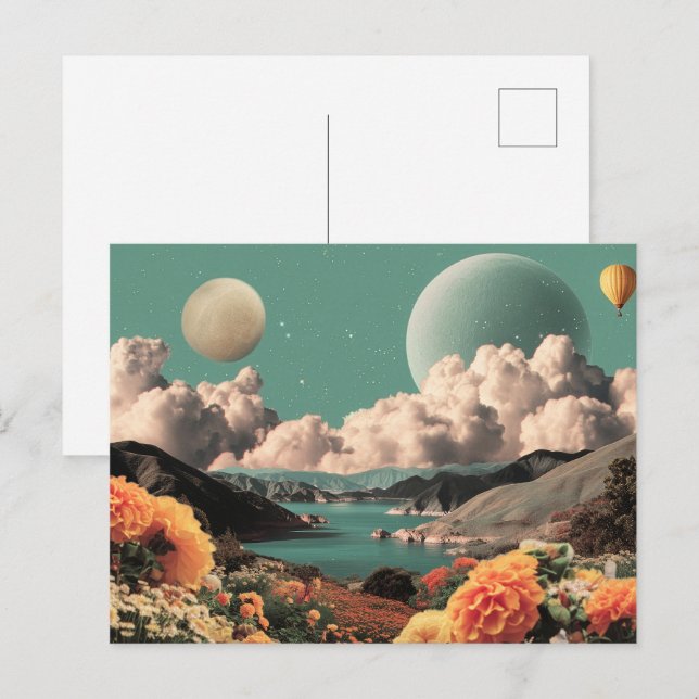 Surreal Mountain Landscape with Planets and Clouds Postcard (Front/Back)